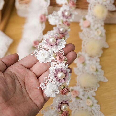 1 Yards Decorating Lace Embroidered Trim Ribbon for Bridal Wedding Decorations, Sewing DIY Making and DIY Crafts-1 Inch Wide in Saudi Arabia