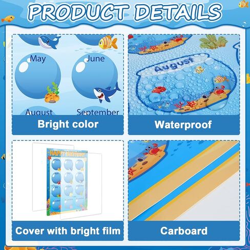 Qyeahkj 17.7 x 13.7 in Happy Birthday Chart Poster Set Under The Sea Calendar Birthday Classroom Decorations Ocean Animal Birthday Chart Bulletin Board Back to School Teaching Supplies Class Decor in Saudi Arabia