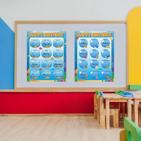 Qyeahkj 17.7 x 13.7 in Happy Birthday Chart Poster Set Under The Sea Calendar Birthday Classroom Decorations Ocean Animal Birthday Chart Bulletin Board Back to School Teaching Supplies Class Decor in Saudi Arabia
