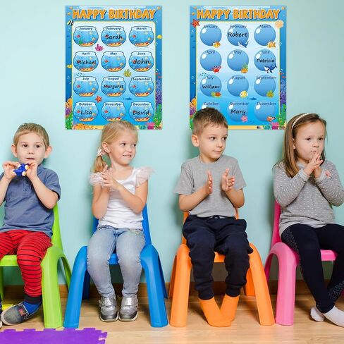 Qyeahkj 17.7 x 13.7 in Happy Birthday Chart Poster Set Under The Sea Calendar Birthday Classroom Decorations Ocean Animal Birthday Chart Bulletin Board Back to School Teaching Supplies Class Decor in Saudi Arabia