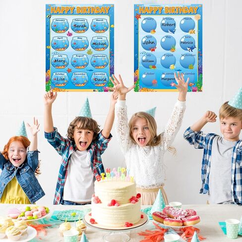 Qyeahkj 17.7 x 13.7 in Happy Birthday Chart Poster Set Under The Sea Calendar Birthday Classroom Decorations Ocean Animal Birthday Chart Bulletin Board Back to School Teaching Supplies Class Decor in Saudi Arabia