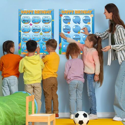 Qyeahkj 17.7 x 13.7 in Happy Birthday Chart Poster Set Under The Sea Calendar Birthday Classroom Decorations Ocean Animal Birthday Chart Bulletin Board Back to School Teaching Supplies Class Decor in Saudi Arabia