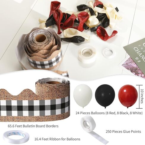65.6 Feet Bulletin Board Borders, Christmas Buffalo Plaid & Burlap Classroom Borders for Bulletin Board, Border Trim for Christmas and Fall Classroom Decorations with 24 Pieces Balloons (Black White) in Saudi Arabia