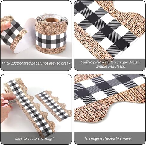 65.6 Feet Bulletin Board Borders, Christmas Buffalo Plaid & Burlap Classroom Borders for Bulletin Board, Border Trim for Christmas and Fall Classroom Decorations with 24 Pieces Balloons (Black White) in Saudi Arabia