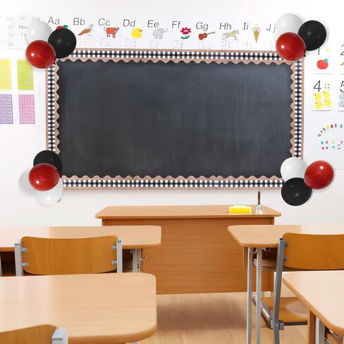 65.6 Feet Bulletin Board Borders, Christmas Buffalo Plaid & Burlap Classroom Borders for Bulletin Board, Border Trim for Christmas and Fall Classroom Decorations with 24 Pieces Balloons (Black White) in Saudi Arabia
