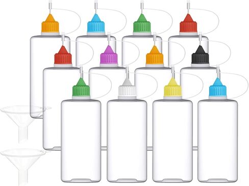 12 PCS 4 أوقية أونصة زجاجة زجاجة زجاجة زجاجة غراء مع 2 قمع ، للغراء ، السائل ، الزيت ، الحرف اليدوية ، إلخ ، أغطية متعددة الألوان in Kuwait