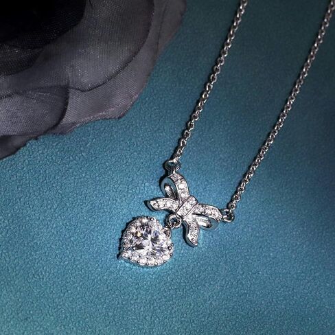 3Ct Moissanite Pendant Necklace for Women, 18 inch DF Color VVS Lab Created Diamond Engagement Necklace with Blossoms Charm, Sterling Silver Y Necklace with 18K White Gold Plated in Saudi Arabia