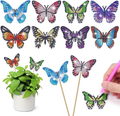 Auauy 8pcs مجموعات فن الفراشة الماس ، اللوحة الماسية مجموعة لديكور الحديقة ، ملحقات زخارف اللوحة الماس الفراشة ، ومخطوطات الفنون الماسية DIY. in Kuwait