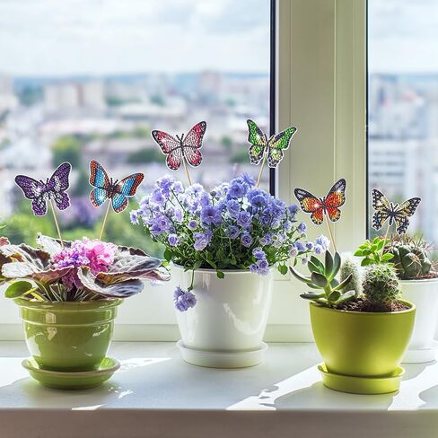 Auauy 8pcs مجموعات فن الفراشة الماس ، اللوحة الماسية مجموعة لديكور الحديقة ، ملحقات زخارف اللوحة الماس الفراشة ، ومخطوطات الفنون الماسية DIY. in Kuwait