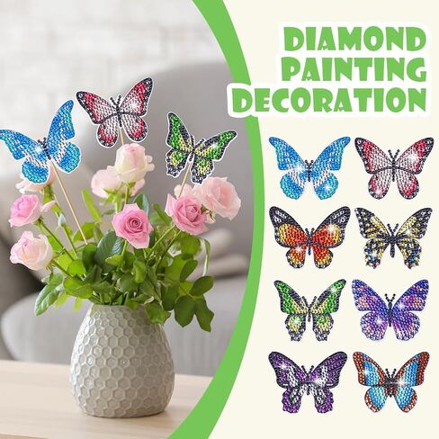 Auauy 8pcs مجموعات فن الفراشة الماس ، اللوحة الماسية مجموعة لديكور الحديقة ، ملحقات زخارف اللوحة الماس الفراشة ، ومخطوطات الفنون الماسية DIY. in Kuwait