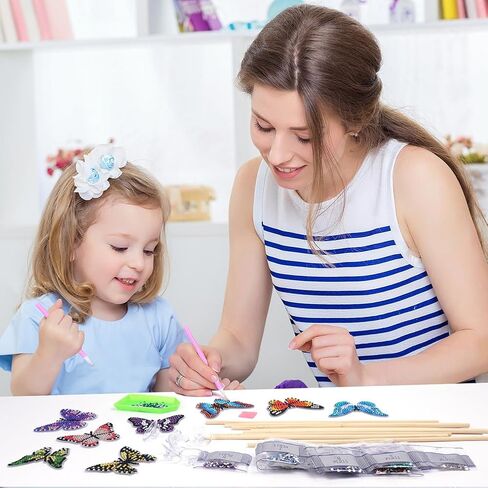 Auauy 8pcs مجموعات فن الفراشة الماس ، اللوحة الماسية مجموعة لديكور الحديقة ، ملحقات زخارف اللوحة الماس الفراشة ، ومخطوطات الفنون الماسية DIY. in Kuwait