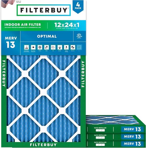 Filterbuy 20x36x1 Air Filter MERV 13 Optimal Defense (4-Pack), Pleated HVAC AC Furnace Air Filters Replacement (Actual Size: 19.50 x 35.50 x 0.75 Inches) in Saudi Arabia