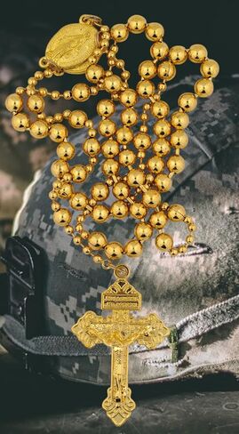 Metal Military Rosary | Available in Three Metallic Colors | Great Catholic Gift for Soldiers, Veterans, and Military Families | Ornate Crucifix, Miraculous Medal, and St. Benedict Medal in Kuwait