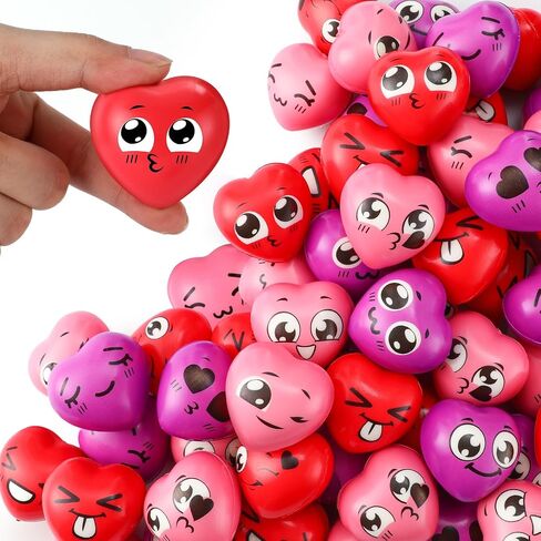 Jerify 100 Pcs Valentines Day Heart Stress Balls 1.5 Inch Small Heart Shape Stress Balls Mini Relief Balls Party Favors Valentines Day Gifts for Little Teens(Cute Style)(Cute Style) in Saudi Arabia