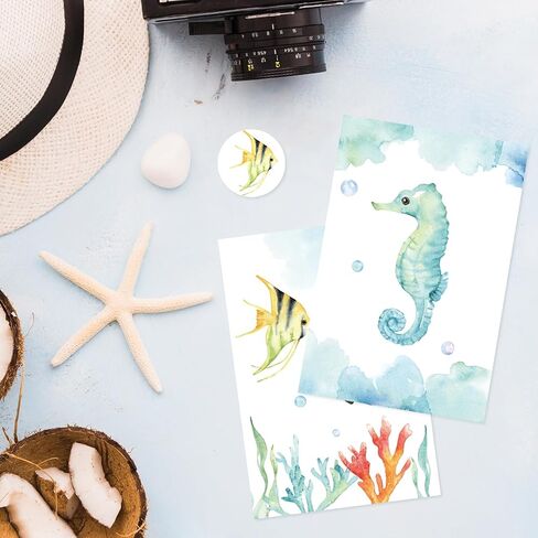 Whaline 30 Pack Watercolor Ocean Cards Turtle Whale Whale Stationery بطاقات القرطاسية مع الأظرف ملصقات Summer Sea Sea Note Note For Party Party Forms ، 4 × 6 بوصة in Kuwait