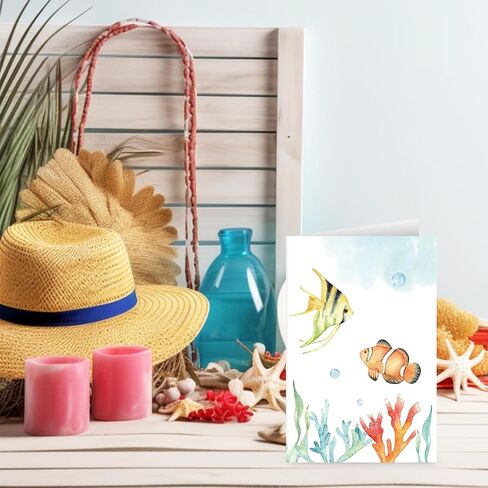 Whaline 30 Pack Watercolor Ocean Cards Turtle Whale Whale Stationery بطاقات القرطاسية مع الأظرف ملصقات Summer Sea Sea Note Note For Party Party Forms ، 4 × 6 بوصة in Kuwait