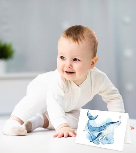Whaline 30 Pack Watercolor Ocean Cards Turtle Whale Whale Stationery بطاقات القرطاسية مع الأظرف ملصقات Summer Sea Sea Note Note For Party Party Forms ، 4 × 6 بوصة in Kuwait