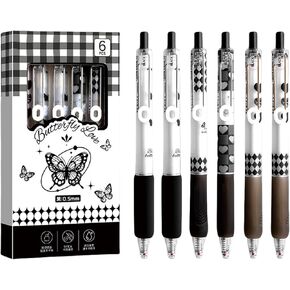 6 Pcs Gel Ink Pens Retractable Pens Cute Rose Butterfly Pen 0.5mm Black Ink Pen Writing Pens Office School Supplies for Girls Boys Women Men (Butterfly-3)