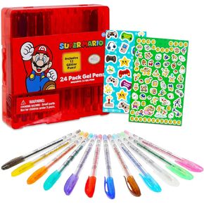 Super Mario School Supplies Gel Pen Set - 24 Pc Mario Gel Pens Party Favors Bundle for Kids, Women, Men Plus Stickers | Super Mario Bros Pens for Girls, Boys