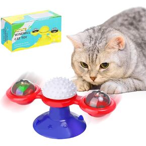 YASUOA Interactive Windmill Cat Toy - Multi-Colored LED Light Catnip Toy with Suction Cup - Funny Kitten Toys for Indoor Cats - Cat Chew Exercise Toy (White)