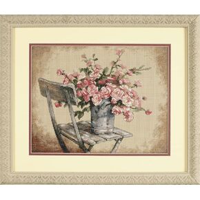 أبعاد الورود على كرسي أبيض محسب مجموعة كروس غرز ، بيج عايدة ، 14 "× 11" ، متعددة الألوان ، 14 العد