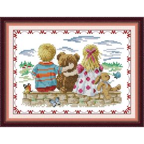 CROSSDECOR Cross Stitch Kit for Beginners DIY Stamped Embroidery Set Counted Needlepoint Starter Kits Handmade Art Supplies 11CT 3 Strands,No Frame