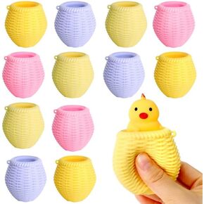 RunNico 12 Pack Easter Eggs Squishy Chicks- Cute Chicken Stress Relief Squishies - Cage Chick Squeeze Toys for Fidget Autistic Anxiety ADHD Birthday Easter Party Favors