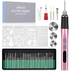 [Upgrade 2-Way Rotary] Electric Engraving Pen with 37 Bits, Cordless Engraver Pen USB Rechargeable, Portable DIY Rotary Engraver Machine for Jewelry Wood Glass Stone Carving (Silver)