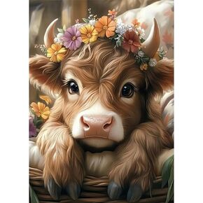 MAXBYE Cow Diamond Paintings, Highland Cow Diamond Art Kits for Adults, Diamond Art Accessories and Free Extra 30% Diamonds, Diamond Art for Home Décor Items. Multi Scenario Applicable, 12x16inch