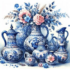 Acudotr Porcelain Jar Diamond Painting Kits for Adults, 5D DIY Diamond Art Kits for Beginners, Full Drill Diamond Painting Kits for Home Wall Decor, 12x12 Inch