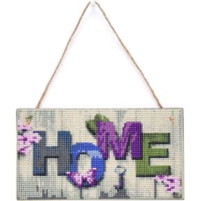 FuninCrea Diamond Art Painting Hanging Sign, Front Door Hanging Sign Ornament DIY Diamond Art Painting for Adults Point Diamond Wooden Hanging Sign Decoration for Home Garden Wall (Home)