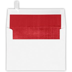 LUXPaper A7 Foil Lined Invitation Envelopes | Peel & Press | 5 1/4" x 7 1/4" | White w/Red LUX Lining | 60lb. Text | 50 Qty