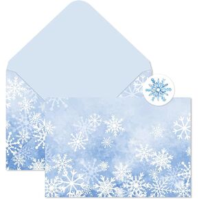 Whaline 50Pcs Winter Invitation Envelopes Watercolor Snowflake Greeting Card Holders with Stickers V-Flap Envelopes Gift Card Sleeves for Christmas Mailing Sending Cards, 4.3 x 6.3 Inch