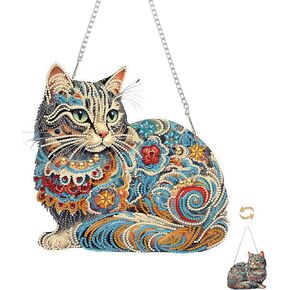 Eiflow Diamond Art Hanging Ornament Kit Cat, 9.2x9.8inch Double Sided Diamonds Painting Pendant Kit, DIY Gem Painting Acrylic Board Kit for Adults, Box Package