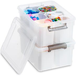 17 Quart Plastic Storage Box with Lid Clear Box with Removable Tray Multipurpose Stackable Storage Containers For Organizing Crafts,Crayon,Office Supplies