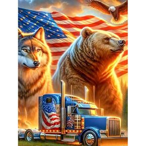 Canrichshop 4Th of July Diamond Painting Kits for Adults,America Flag Diamond Paintings Kits for Beginners 5D Full Drill,Flowers Diamond Art kit for Adult Wall Decor 14x14inch