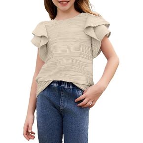 blibean Girls Ruffled Short Sleeve Textured Tops Shirts Size 6-15 Years