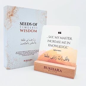 Seeds of Wisdom - 40 Islamic Wisdom Cards, Quran & Hadith Based, Islamic Gifts, Eid Gift, Islamic Decor, Ramadan Decorations For Home, Islamic Affirmation Cards with Wooden Stand