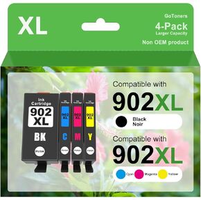 Compatible Ink Cartridge Replacement for HP 902XL 902 XL Ink Cartridges Combo Pack for Officejet Pro 6978 6968 6962 6958 6960 6970 6954 6950 6951 Printers (4 Pack, Black & CMY)
