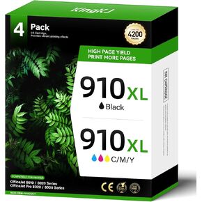 910XL Ink Cartridge High-Yield 4-Pack Replacement for HP Ink 910 910XL Compatible with HP OfficeJet Pro 8020 8024 8025 8028 8030 8035 8010 8012 8015 8018 8022 Printers Black and Color Combo Pack