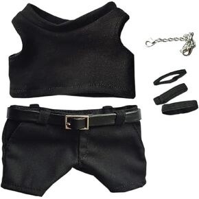 niannyyhouse 20cm Plush Doll Clothes Black Vest Pants Belt Accessories