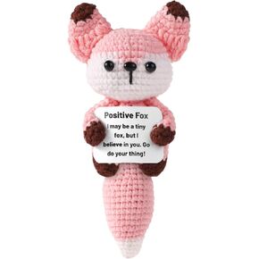 TOYMIS Cute Positive Fox Gift - Knitted Fox Toy, 5.9 Inch, Wool Crochet Animal Doll with Cheer Up Inspirational Card for Birthday, Christmas, Girls, Boys Gift, Party Decor