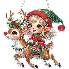 Bowetile Christmas Wreath Hanging Diamond Art Painting Kits for Adults Beginners, 5D Special Shape Diamond Art Kits Gnomes, Crystal Gem Painting Arts and Crafts for Adults for Home Garden Decor