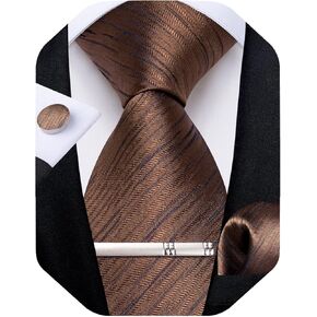 DiBanGu Mens Silk Necktie Solid Color Tie and Pocket Square Cufflink Tie Clip Set Woven Plain Ties for Men Wedding Party