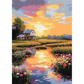 EOBROMD Landscape Paint by Numbers for Adults, DIY Flower Paint by Number Kits for Beginner on Canvas, House Paint by Numbers Adult Kit Drawing Arts and Crafts for Gift Home Wall Decor 12x16inch in Kuwait