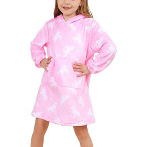 QPANCY Girls Fleece Robe Hooded Bathrobe Pajamas Soft Fuzzy Kids Sleepwear