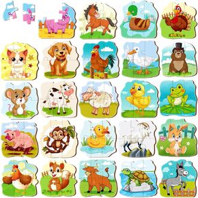 24 Pack Animal Puzzle for Kids, Pig Duck Chicken Puzzle, Animal Jigsaw Puzzles Perfect for Classroom Rewards and Halloween Goodie Bag