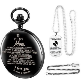 Tiong Vintage Quartz Pocket Watch Necklace Set, Hollow Pocket Watch Chain Best Gift for Men and Women