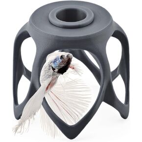 Betta Play Ground | Floating Hammock and Hiding Cave for Betta, Fish, Shrimp with Feeding Station – Swim-Through Aquarium Ornament and Tank Decoration (Clear White, Regular)