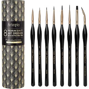 ARTEGRIA Detail Paint Brush Set, 8 Miniature Brushes with Extra Fine Tips and Ergonomic Handles, for Small Scale Models, Figurines, Warhammer 40k, DND, Paint by Numbers for Adults